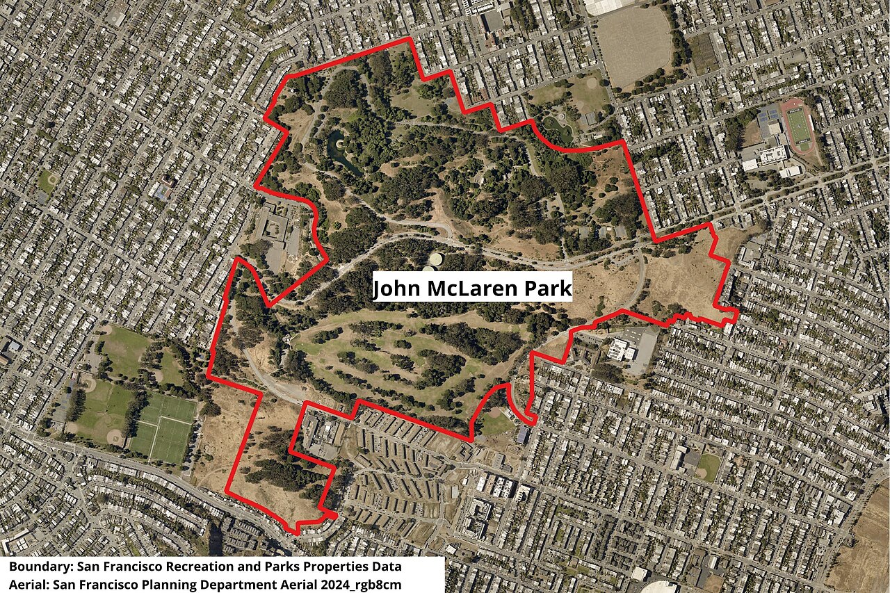 Aerial view of John McLaren Park, San Francisco's largest park photo